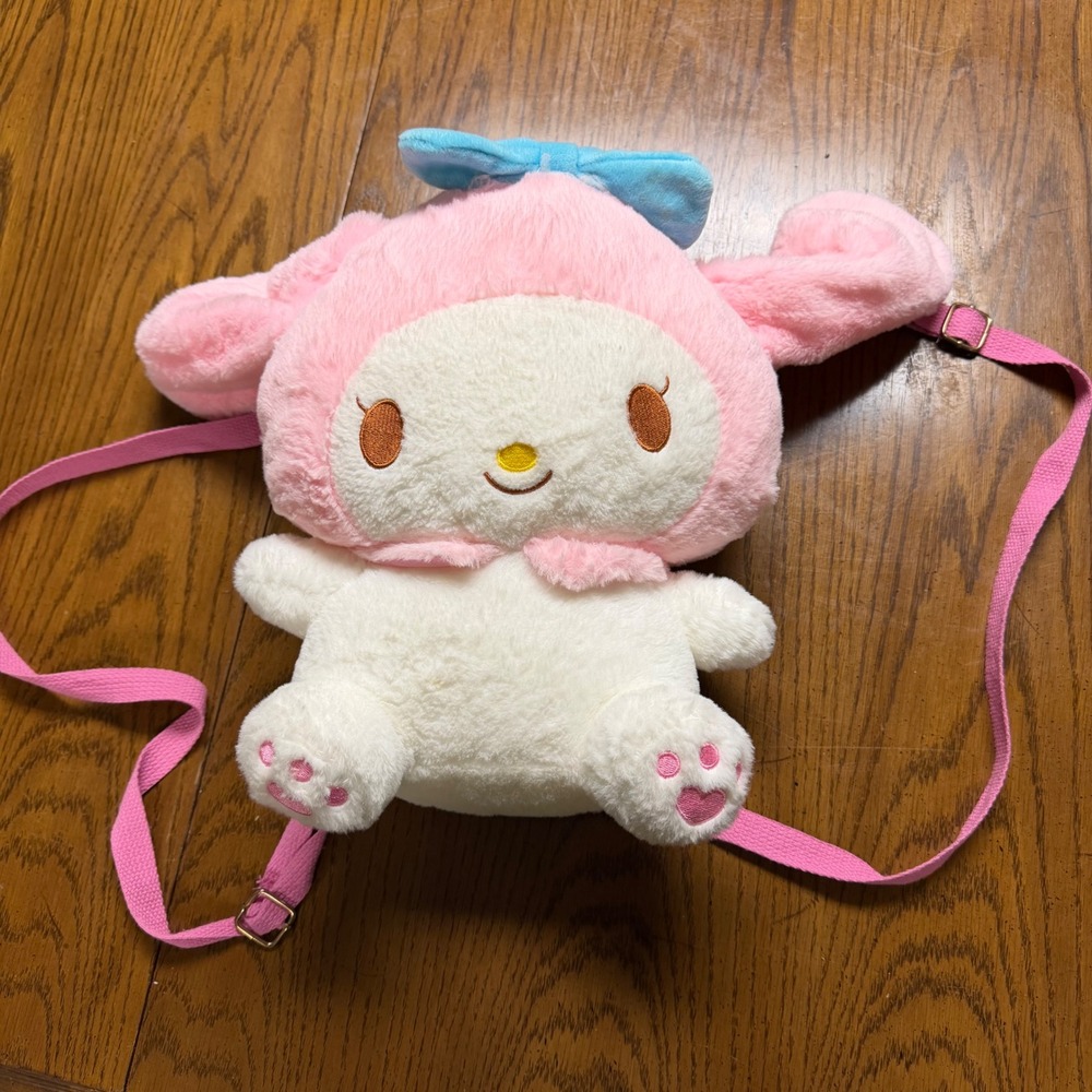 Sanrio My Melody Plush Pink White Blue Bow Kawaii Character Bag 12in Backpack